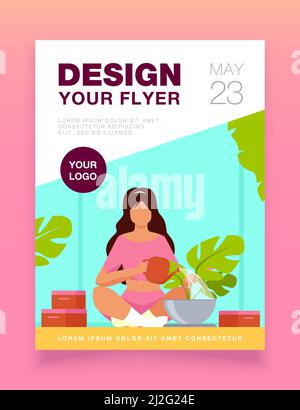 Woman sitting on floor and watering plant. Home, water, leaf flat vector illustration. Hobby and house garden concept for banner, website design or la Stock Vector