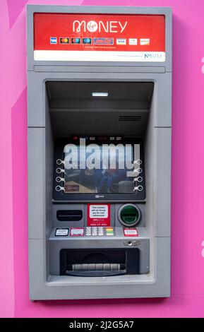 Kingston Upon Thames London UK, April 01 2022, Virgin Money High Street Bank Cash Point ATM Machine With No People Stock Photo