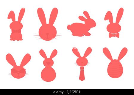 Easter Bunny Silhouette decorations set. Easter holiday festive elements. Vector illustration Stock Vector