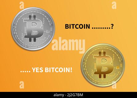 Bitcoin coins with text, silver and gold coin vector Stock Vector