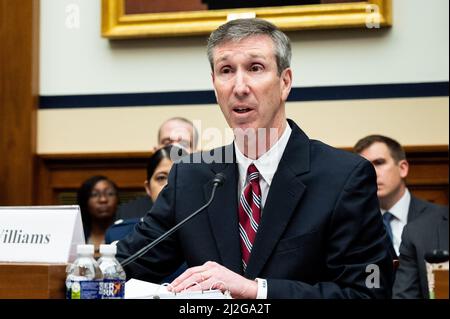 Washington, United States. 01st Apr, 2022. April 1, 2022 - Washington, DC, United States: Dr. Rhys Williams, Acting Director, Defense Threat Reduction Agency, Under Secretary of Defense for Acquisition and Sustainment, speaking at a hearing of the House Armed Services Committee. (Photo by Michael Brochstein/Sipa USA) Credit: Sipa USA/Alamy Live News Stock Photo