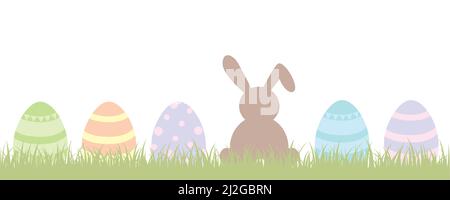 happy easter holiday banner design with pattern eggs on green meadow Stock Vector