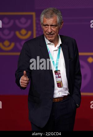 Portugal manager Fernando Santos during the FIFA World Cup Qatar 2022 Draw at the Doha Exhibition and Convention Center, Doha. Picture date: Friday April 1, 2022. Stock Photo