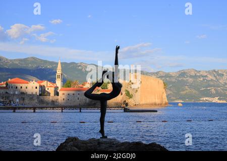 Ballerina statue in old town Budva in Montenegro Stock Photo