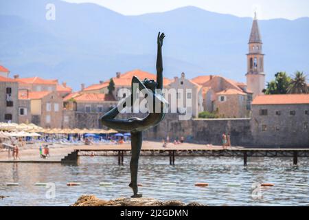 Ballerina statue in old town Budva in Montenegro Stock Photo