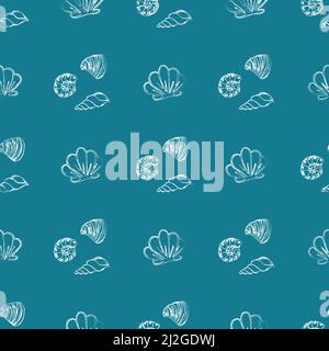 Vector doodles undersea shell seamless pattern. Hand drawn sea elements Stock Vector