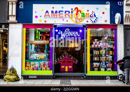 Kingston Upon Thames London UK, April 01 2022, Americandy Theme Candy Or Sweet Shop Window Display Stock Photo