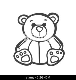 Teddy bear contour.Doodle style hand-drawn toys.Outline drawing.Black and white image.Monochrome image.Children's cute toy. Stock Vector