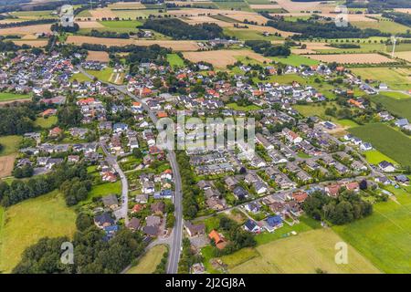 Aerial view, city view district Hohenheide, Fröndenberg, Fröndenberg/Ruhr, Ruhr area, North Rhine-Westphalia, Germany, DE, Europe, property tax, real Stock Photo
