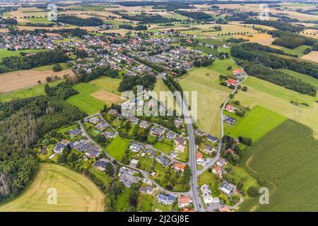 Aerial view, city view district Hohenheide, Fröndenberg, Fröndenberg/Ruhr, Ruhr area, North Rhine-Westphalia, Germany, DE, Europe, property tax, real Stock Photo