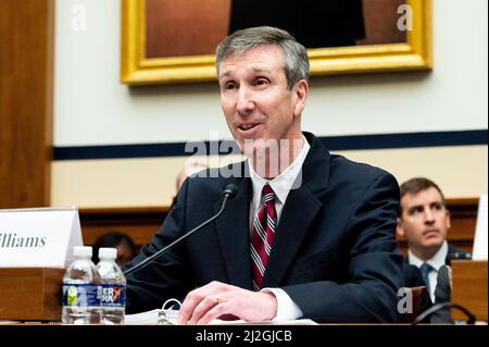 Washington, United States. 01st Apr, 2022. Dr. Rhys Williams, Acting Director, Defense Threat Reduction Agency, Under Secretary of Defense for Acquisition and Sustainment, speaks at a hearing of the House Armed Services Committee. Credit: SOPA Images Limited/Alamy Live News Stock Photo