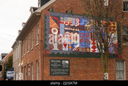 welcome mural on the wall in the Historic East Side of Lancaster PA Stock Photo