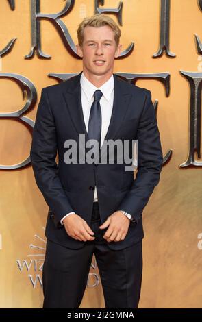 Callum Turner arrives at the 'Fantastic Beasts: The Secret of Dumbledore' World Premiere at The Royal Festival Hall on March 29, 2022 in London, Engla Stock Photo