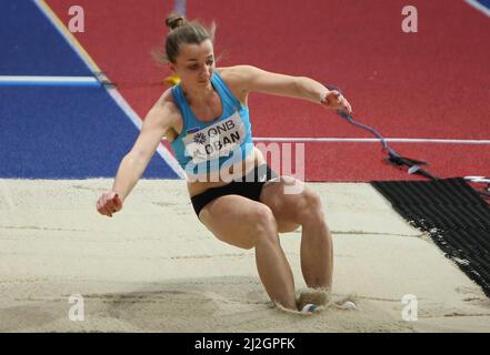 Yuliya LOBAN of Ukraine   Long Jump PENTATHLON  Women during the World Athletics Indoor Championships 2022 on March 18, 2022 at Stark Arena in Belgrade, Serbia - Photo Laurent Lairys Stock Photo