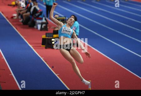 Yuliya LOBAN of Ukraine   Long Jump PENTATHLON  Women during the World Athletics Indoor Championships 2022 on March 18, 2022 at Stark Arena in Belgrade, Serbia - Photo Laurent Lairys Stock Photo