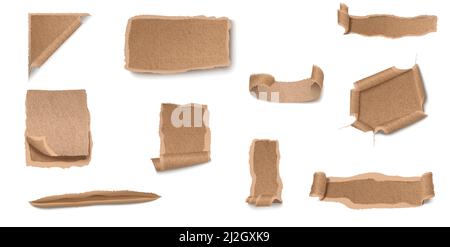 Ragged and torn craft paper collection of different shapes and forms on white background isolated vector illustration Stock Vector