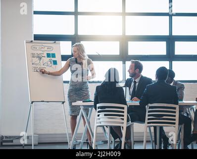 This is where our focus should be. Shot of a team of businesspeople attending a presentation in the boardroom. Stock Photo