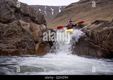 Glencoe, UK. 01st Apr, 2022. Members of the Imperial College Canoe Club paddle down the River Etive off the Glen Etive Road in the Highlands of Scotland April 1, 2022. Glen Etive road was featured in the movie 'Skyfall.' Photo by Ken Cedeno/Sipa USA Credit: Sipa USA/Alamy Live News Stock Photo