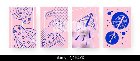 Collection of contemporary art posters with kites of fish shape. Flying toys for kids vector illustrations in creative style. Outdoor activity concept Stock Vector