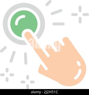 Vector hand click, button press, finger touch white line icon. Stock Vector
