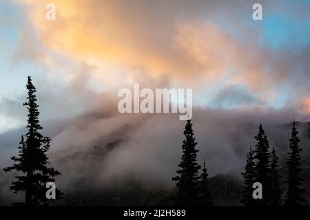 WA21288-00...WASHINGTON - Clouds rising up from the lowlands at sunrise in the Glacier Peak Wilderness area. Stock Photo