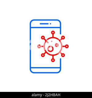 Coronavirus prevention mobile phone app icon. Pixel perfect, editable stroke two color Stock Vector