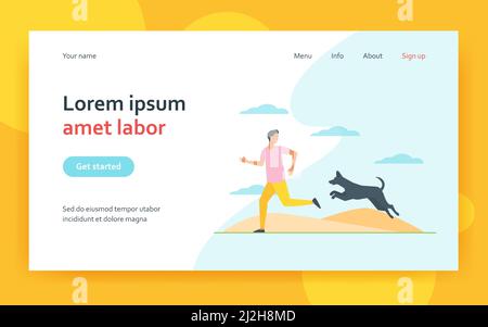 Scared man running away from dog. Dangerous animal chasing person flat vector illustration. Stray dog danger concept for banner, website design or lan Stock Vector