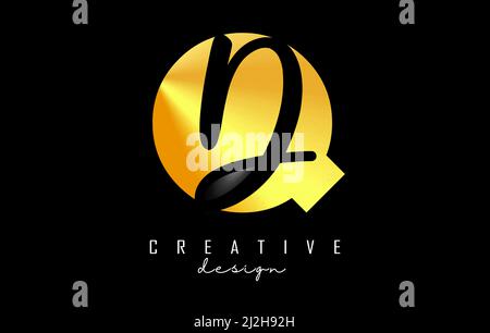Golden Letters QD logo with a minimalist design. Letters Q and D with geometric and handwritten typography. Creative Vector Illustration with letters. Stock Vector