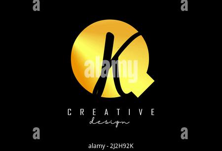 Golden Letters QK logo with a minimalist design. Letters Q and K with geometric and handwritten typography. Creative Vector Illustration with letters. Stock Vector