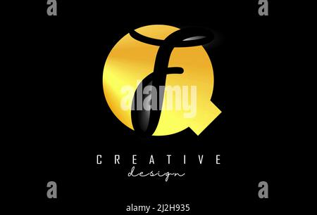 Golden Letters QF logo with a minimalist design. Letters Q and F with geometric and handwritten typography. Creative Vector Illustration with letters. Stock Vector
