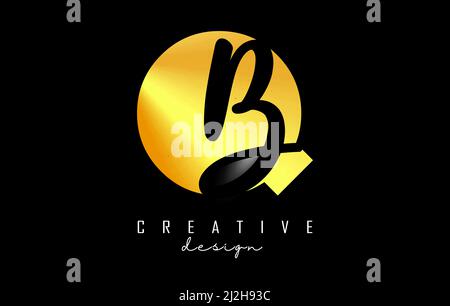 Golden Letters QB logo with a minimalist design. Letters Q and B with geometric and handwritten typography. Creative Vector Illustration with letters. Stock Vector