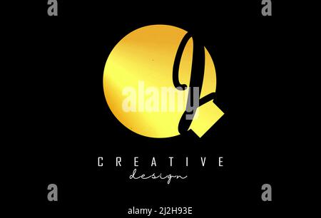 Golden Letters QI logo with a minimalist design. Letters Q and I with geometric and handwritten typography. Creative Vector Illustration with letters. Stock Vector