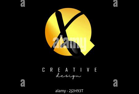 Golden Letters QX logo with a minimalist design. Letters Q and X with geometric and handwritten typography. Creative Vector Illustration with letters. Stock Vector