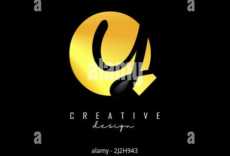 Golden Letters QY logo with a minimalist design. Letters Q and Y with geometric and handwritten typography. Creative Vector Illustration with letters. Stock Vector