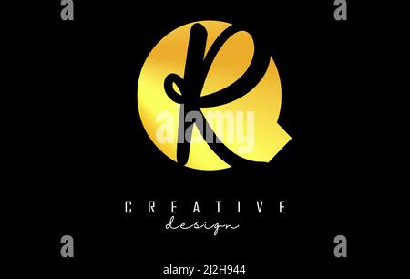 Golden Letters QR logo with a minimalist design. Letters Q and R with geometric and handwritten typography. Creative Vector Illustration with letters. Stock Vector