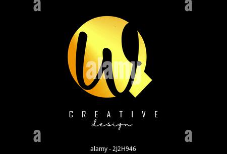 Golden Letters QW logo with a minimalist design. Letters Q and W with geometric and handwritten typography. Creative Vector Illustration with letters. Stock Vector