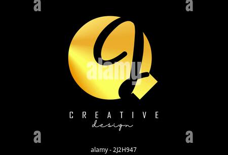 Golden Letters QJ logo with a minimalist design. Letters Q and J with geometric and handwritten typography. Creative Vector Illustration with letters. Stock Vector