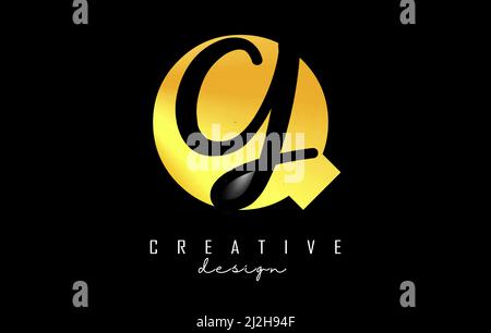 Golden Letters QG logo with a minimalist design. Letters Q and G with geometric and handwritten typography. Creative Vector Illustration with letters. Stock Vector