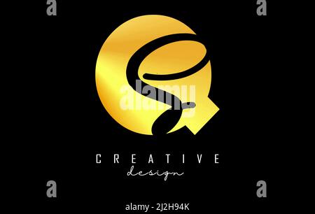 Golden Letters QS logo with a minimalist design. Letters Q and S with geometric and handwritten typography. Creative Vector Illustration with letters. Stock Vector