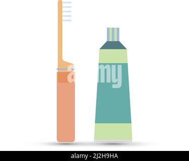 Tube of toothpaste and a toothbrush isolated on white background. Oral ...
