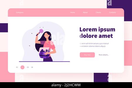 Woman keeping honey bees. Person holding barrel with honey and dipper. Flat vector illustration. Beekeeping, apiary, apiculture concept for banner, we Stock Vector