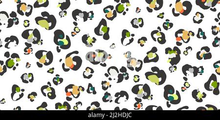 Trendy faux leopard skin seamless background. Abstract colorful animal print. Make camouflage printable cheetah skin print. Vector horizontal template Stock Vector