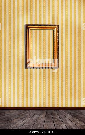 room with stripes wallpaper and empty picture frame on the wall Stock Photo