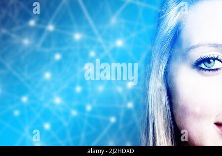 woman face and neural network Stock Photo