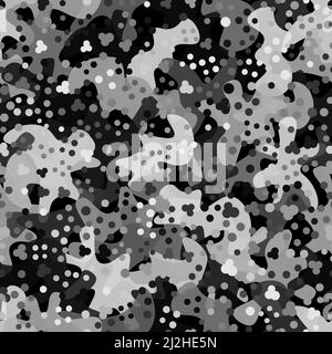 Military and hunting camouflage grayscale flecktarn seamless pattern Stock Vector