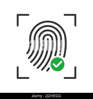 Fingerprint approve vector icon with green mark Stock Vector