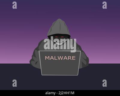 Hackers are sending malware onto other computers with purple background Stock Vector