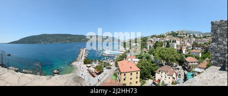 Panoramic high angle view of Herceg Novi from Fort Mare fortress, Montenegro. Stock Photo