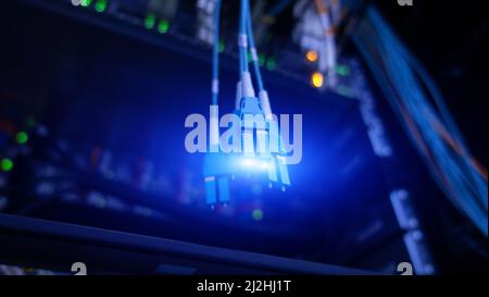Double Exposure Fiber optic and hub in server room Stock Photo - Alamy