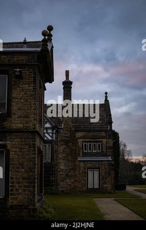 Smithills Hall, Bolton, United Kingdom with a beautiful evening sky. Stock Photo